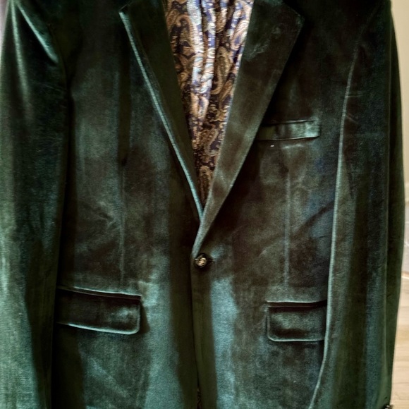 Emerald green Velvet Blazer single breasted formal Wedding Prom Christmas 40R - Picture 2 of 12